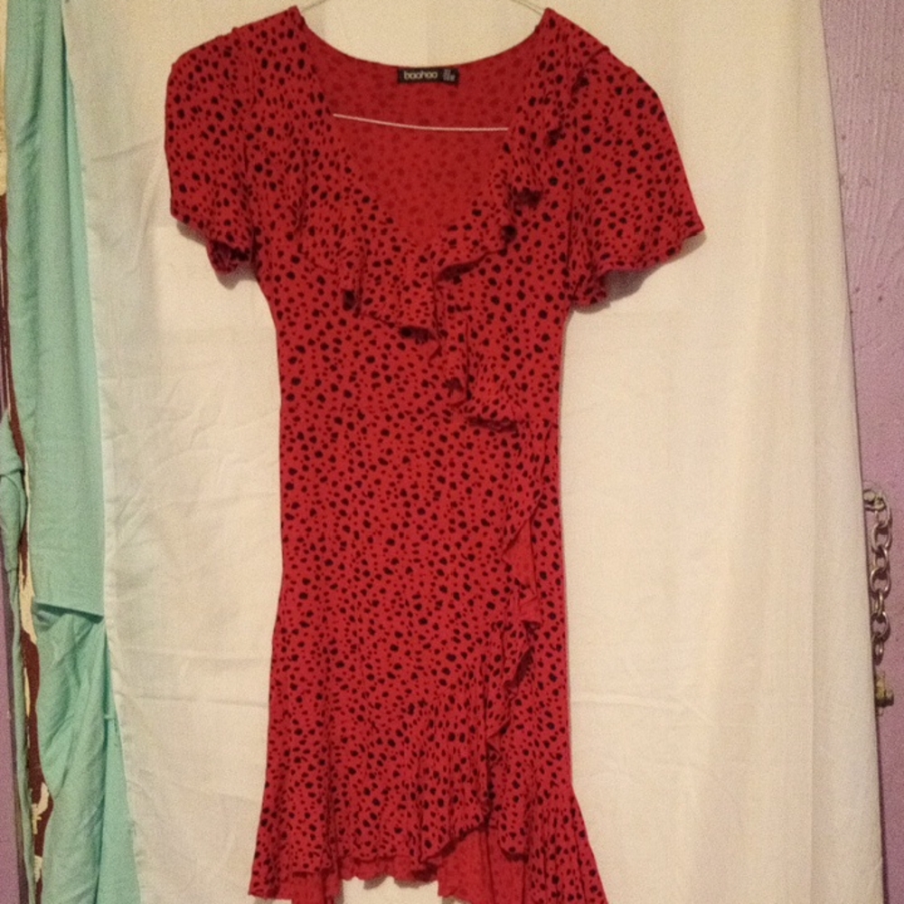 Boohoo Red and Black High Low Dress